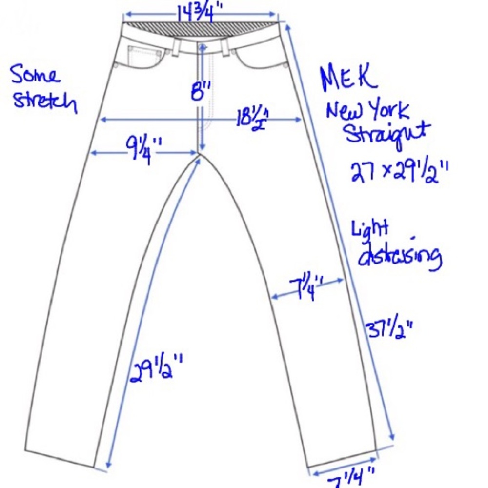 MEK Jeans 27 x 29 1/2” Rd/Tn/Wht/Blu Contrast - Picture 6 of 6